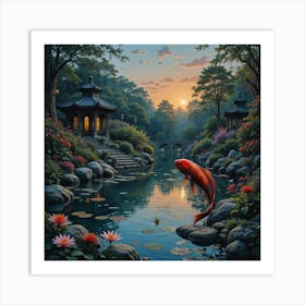 Koi Fish In Pond Art Print