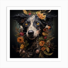 Dog With Flowers Art Print