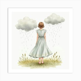 Lovely Dress In Watercolor, Surrounded By Gentle Rain Clouds 1 Art Print