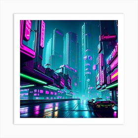 Cyberpunk 2077 , cyborg , neon glass , roads , neon signs , bloom, city view Art Print