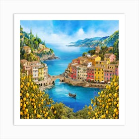 Amalfi View With Lemons Travel Painting Italy (2) 1 Art Print