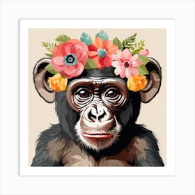 Floral Baby Gorilla Nursery Illustration (4) Art Print