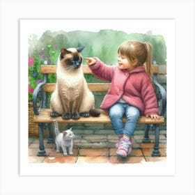 Little Girl Feeding Cat Art Print