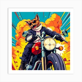 Cat Riding Motorcycle Art Print