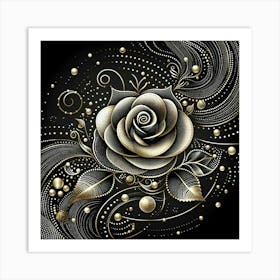 Gold Rose On Black Background 2 Art Print