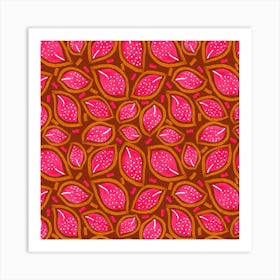 Coral On Wine Scattered Floral Leaves Polka Dot Art Print