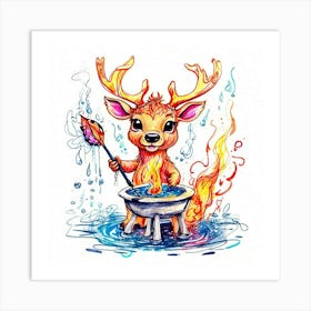 Deer With Fire 1 Art Print