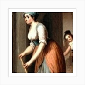 Woman Cleaning A Room Art Print