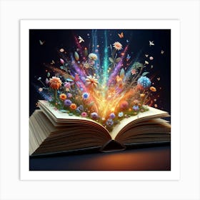 Open Book With Flowers Art Print