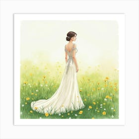 Elegant Gown In Watercolor, Set Against A Lush Meadow 1 Art Print