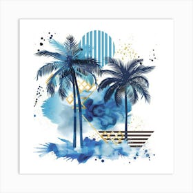 Blue Palm Trees Canvas Print Art Print