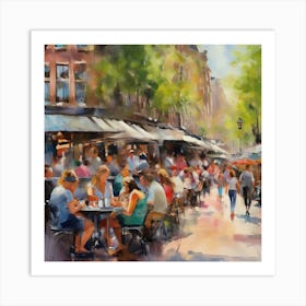 Amsterdam Cafes.Amsterdam city.summer. Cafes. Passersby, sidewalks. Oil colors. 1 Art Print