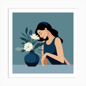 Woman Smelling Flowers Art Print