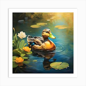 Duck In Pond Art Print