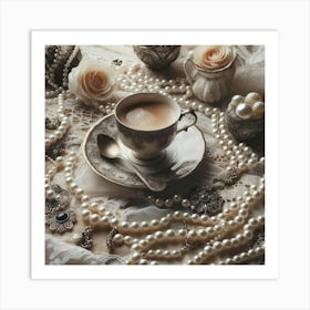 Vintage Coffee And Pearls Art Print