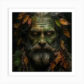 Weathered Man Deep Green Eyes Resembling Autumn Leaves Interspersed With Rusty Reds And Golden Hue Art Print