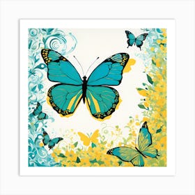 Blue Butterflies VECTOR ART Art Print