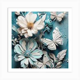 Paper Flowers And Butterflies Art Print