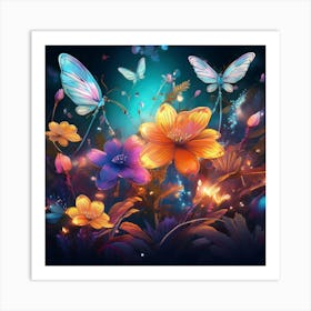 Flowers And Butterflies Art Print