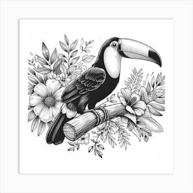 Line Art toucan bird Art Print