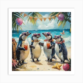 Tropical Penguin Beach Party Fun 11 Art Print