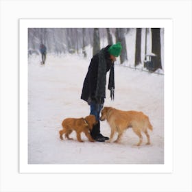 The Snowy Greeting Square Art Print