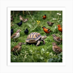 The Birds Gathered At Tortoise As He Lands Art Print