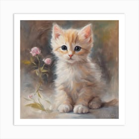 Little Kitten With Flowers Art Print