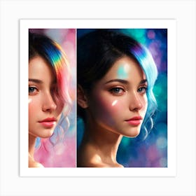 Portrait Of A Girl With Rainbow Hair Art Print