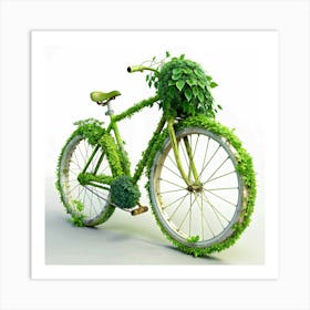 Green Bicycle Covered In Plants 1 Art Print