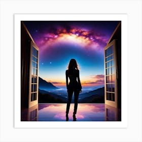 Woman Standing In Front Of An Open Door Art Print