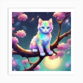 Cat In Cherry Blossom Tree Art Print