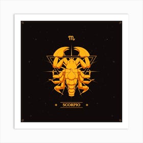 Scorpio Zodiac Sign,Scorpio Glow: Hand-Drawn Golden Logo Art Print