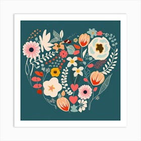 Heart shaped spring flowers Art Print