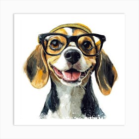 Beagle With Glasses 2 Art Print