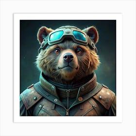 A Bear Wearing Aviator Goggles And A Leather Jacket Art Print