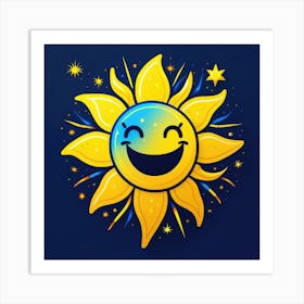 Lovely smiling sun on a blue gradient background 147 Art Print