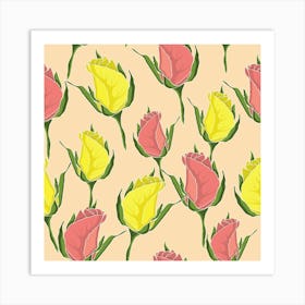 Pink Yellow Rose Flowers Art Print