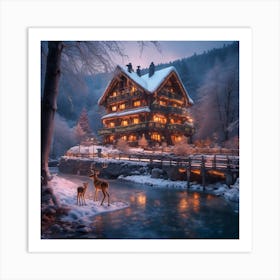 Christmas Chalet Wintery Scene Art Print