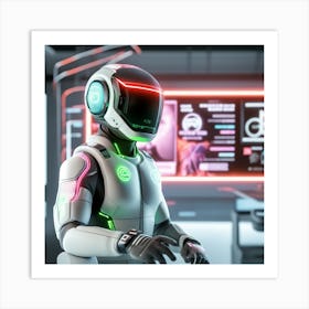 The Image Depicts A Alpha Male In A Stronger Futuristic Suit With A Digital Music Streaming Display 5 Art Print