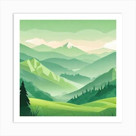 Misty mountains background in green tone 186 Art Print