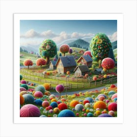 Colorful Village From Yarn Art Print