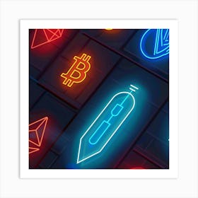 Neon Cryptographic Symbols Art Print