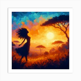 African Woman At Sunset Art Print