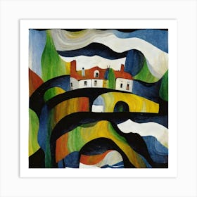 Bridge over the river surrounded by houses 17 Art Print