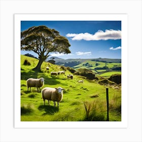 Sheep On A Hill Art Print