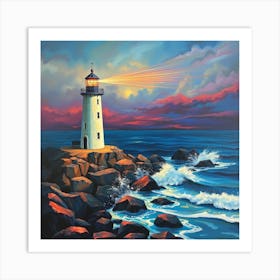 Lighthouse At Sunset 4 Art Print