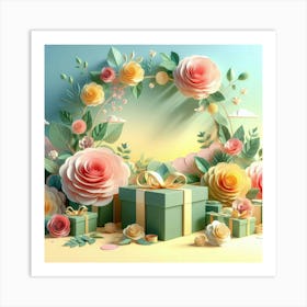 3d Paper Flowers And Gifts Art Print