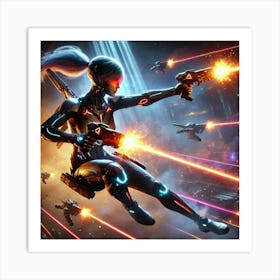 A Sci Fi Action Scene Showcasing Lyra Valen Dual Pistols Specialist Art Print