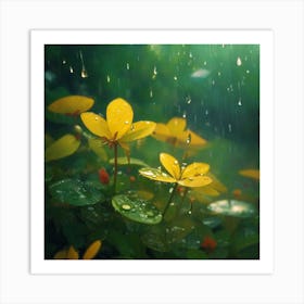 Yellow Flowers In The Rain Art Print